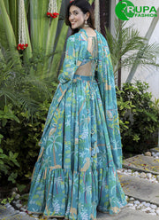 Splendorous Firozi Color Georgette Designer Digital Print Lehenga Choli